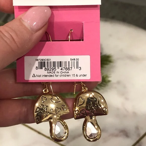 ✨NWT✨ Betsey Johnson Mushroom Dangle Earrings - Picture 5 of 6